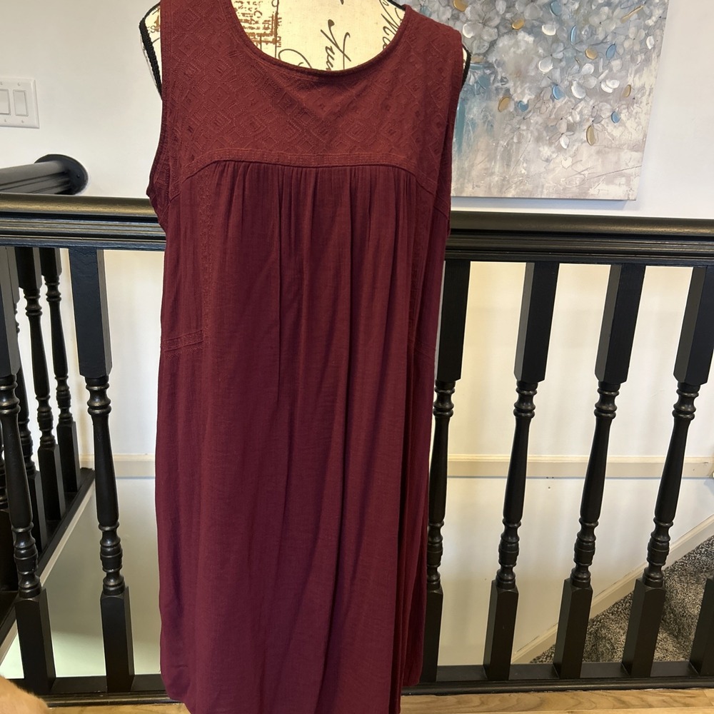A&I Womens Burgundy Baby Doll Boho hippie Dress Sleeveless Large‎